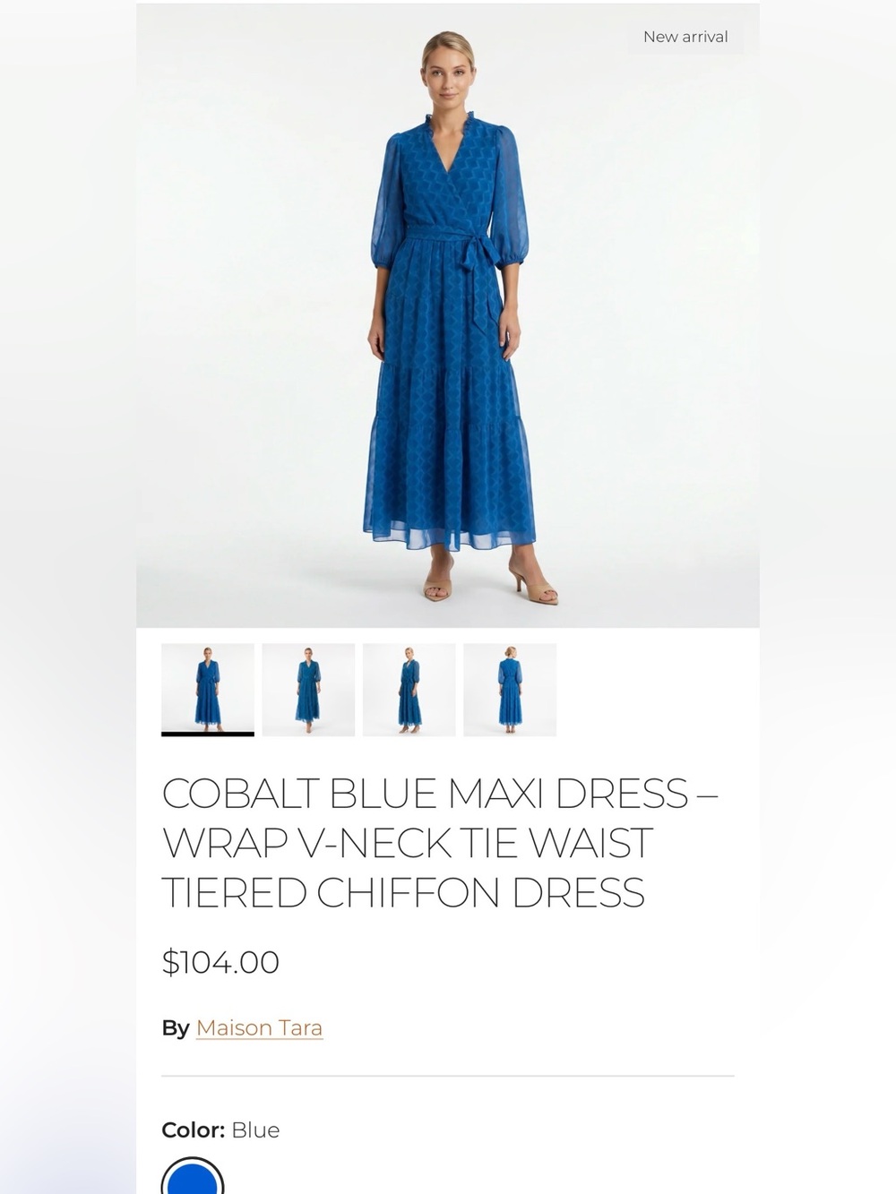 Size 4 Maison Tara Cobalt Blue Wrap Maxi Dress with Tie Waist
